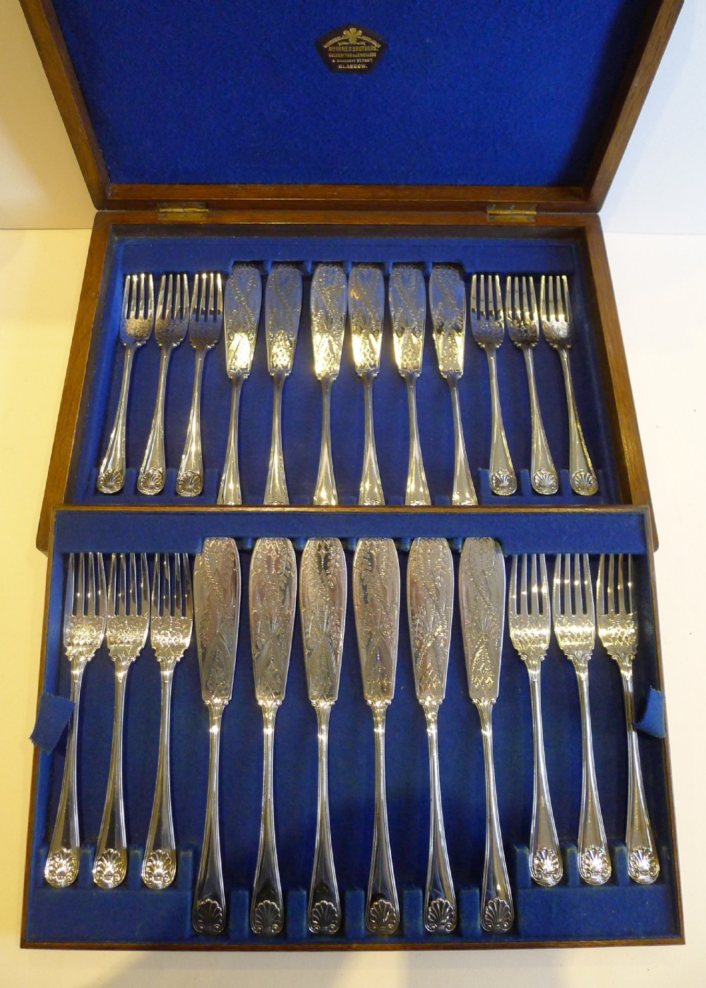 Magnificent Set Antique English Fish Cutlery by William Howe c.1885