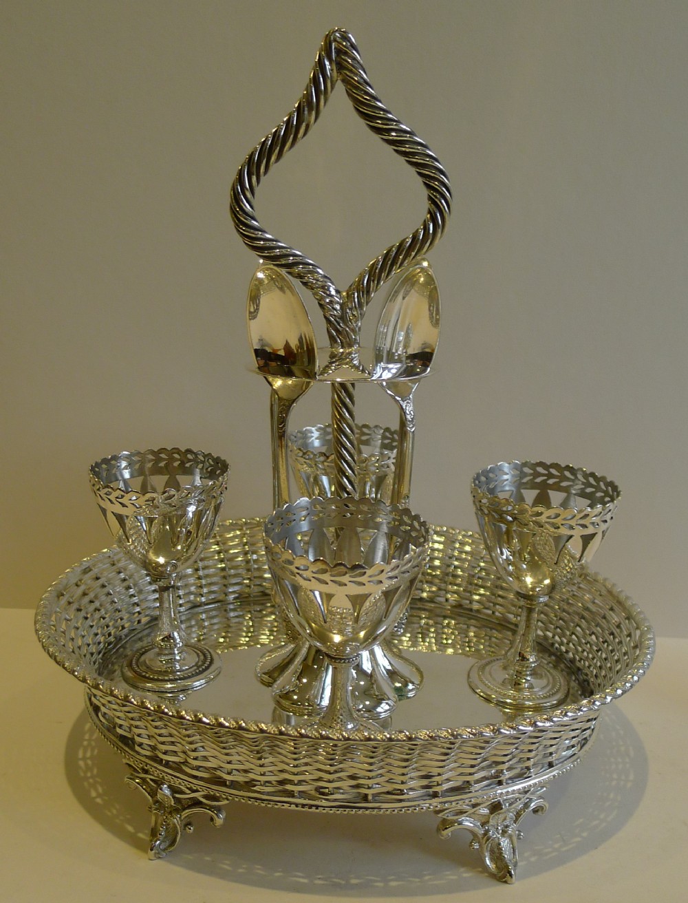Fabulous Antique English Basket Weave Egg Cruet c.1880