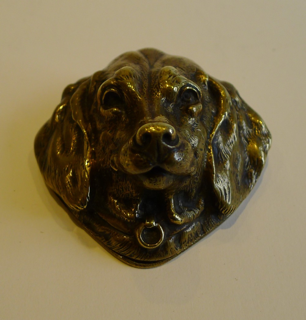 Charming Antique English Figural Postage Stamp Box c.1870 - Dog
