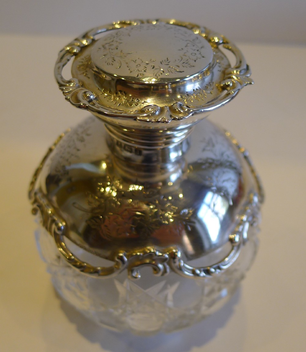 Prettiest Antique English Sterling Silver Topped Perfume Bottle - 1910