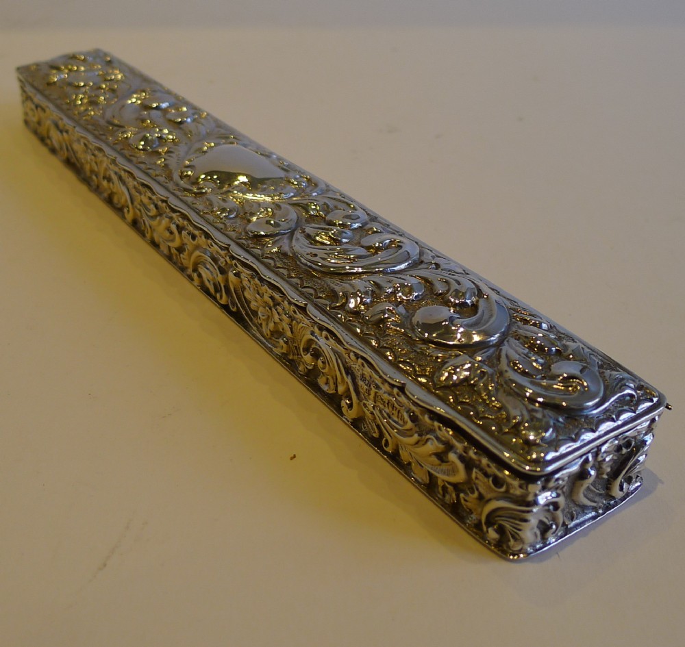 Long Antique English Sterling Silver Box, Chester 1900