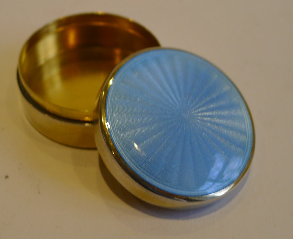 Antique Silver Gilt & Guilloche Enamel Pill Box - 1910