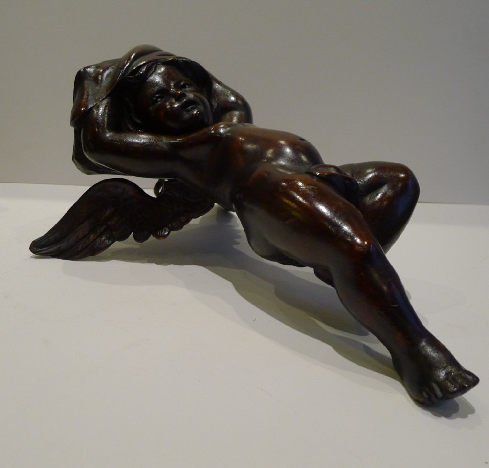 Adorable Carved Wooden Cherub Wall Hanging c.1880