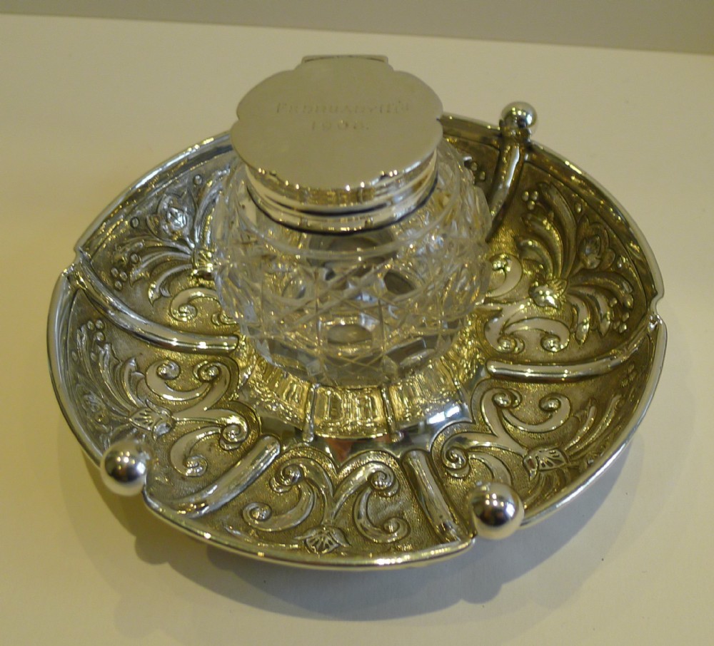 Handsome Antique English Sterling Silver Inkwell - 1906