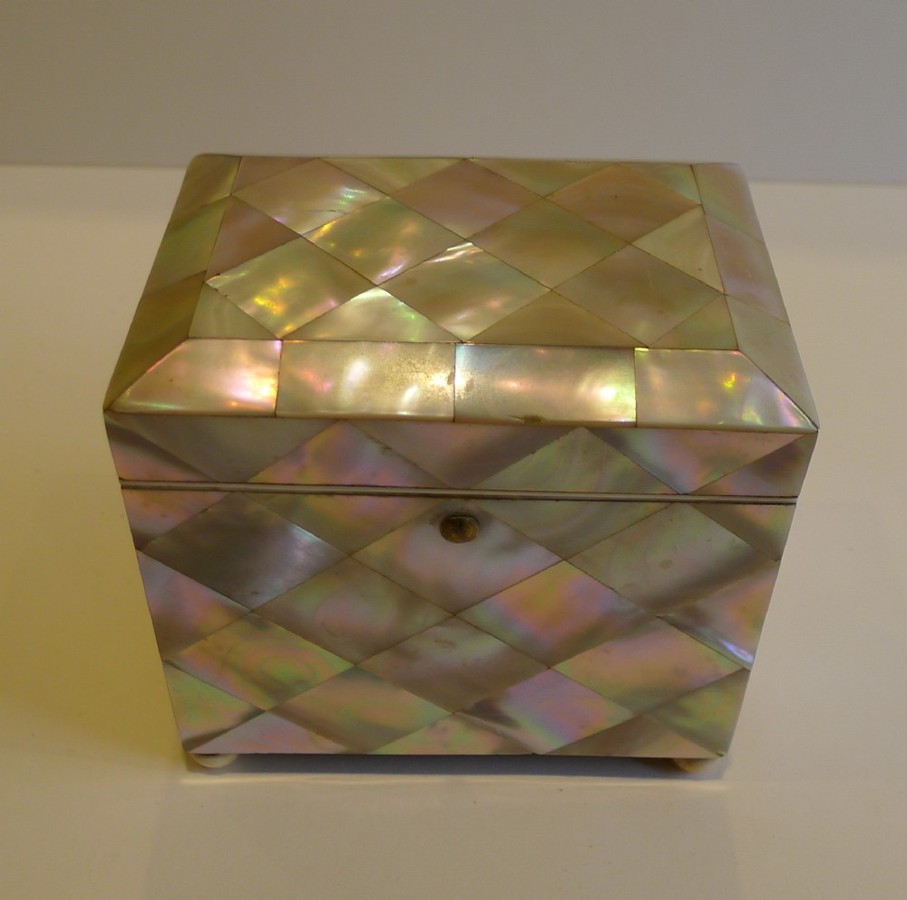 Antique English Individual Mother of Pearl Tea Caddy c.1860