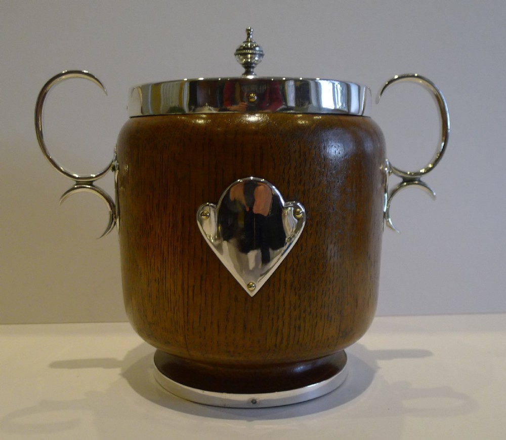 Antique English Oak & Silver Plated Biscuit Box by KAYSER, ELLISON & CO. c.1890