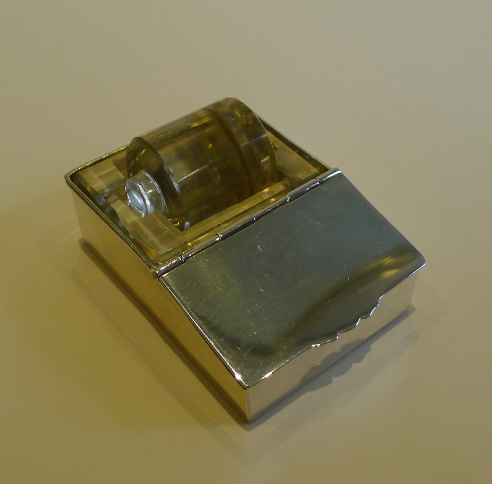Rare Sterling Silver & Glass Combination Postage Stamp Box & Moistener by Deakin & Francis