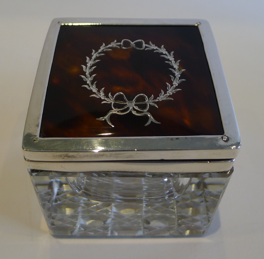 English Sterling Silver & Tortoiseshell Topped Inkwell - 1919