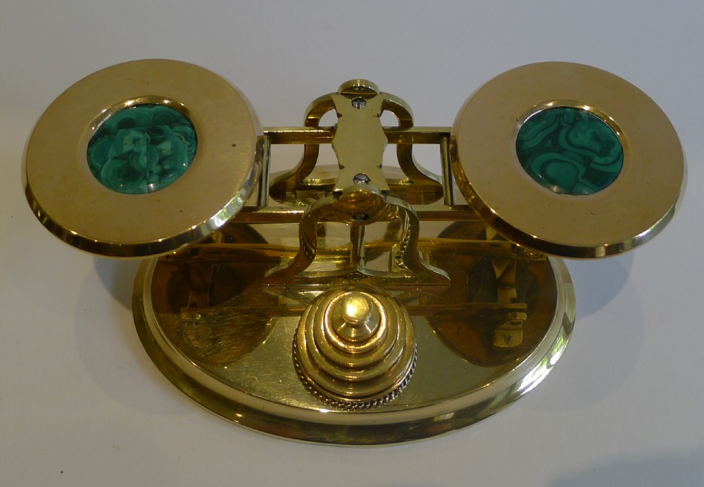 Antique English Brass and Malachite Postage or Letter Scales c.1860