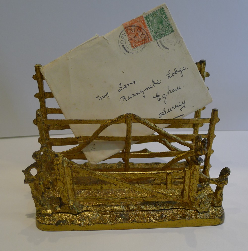 Charming Antique Gilded Bronze French Letter Rack c.1880