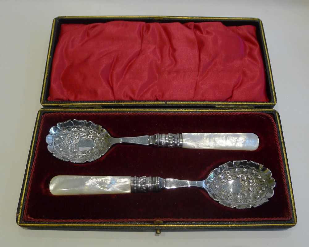 Antique English Silver Plate & Mother of Pearl Jam or Preserve Spoons c.1890