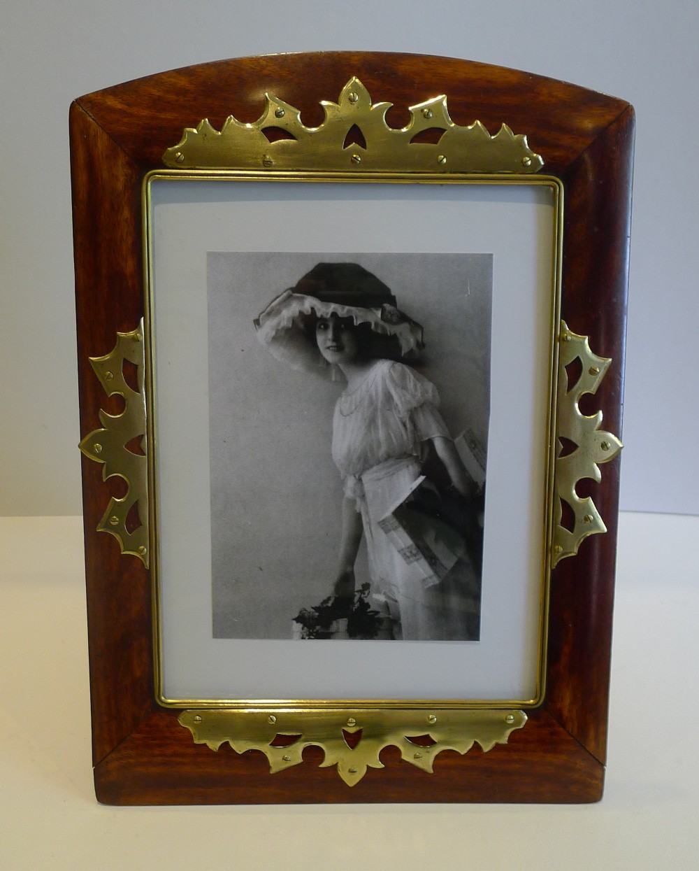 Large Antique Brass Mounted Wooden Photograph Frame c.1890