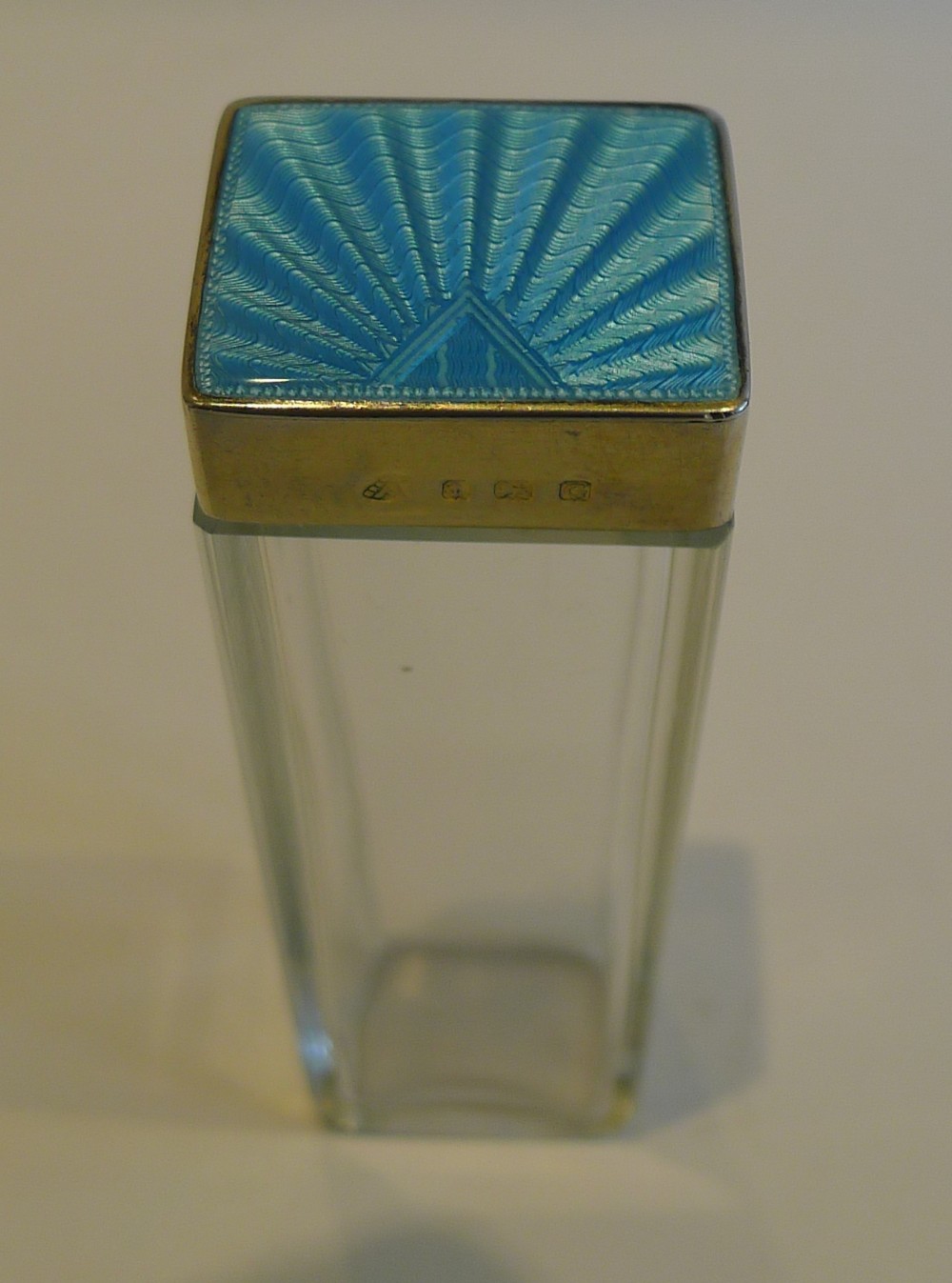 Vintage Sterling Silver and Blue Guilloche Enamel Topped Vanity Jar - 1931