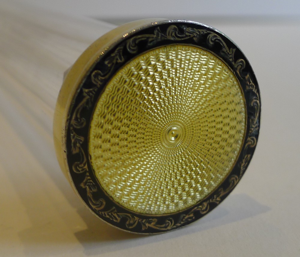 Tall Slim Vintage Vanity Jar - Silver Gilt & Guilloche Enamel Top - 1924