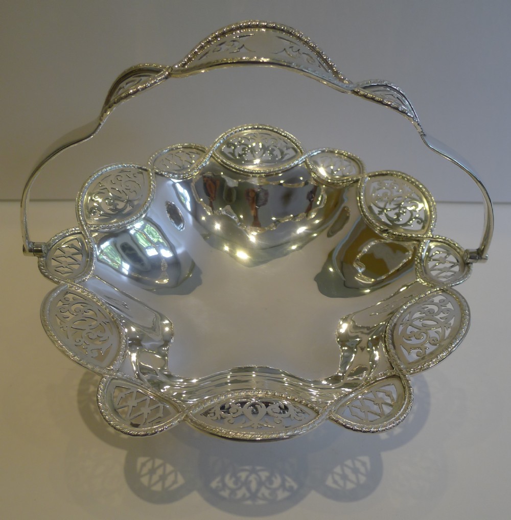English Pierced or Reticulated Silver Plated Cake Basket by Walker and Hall
