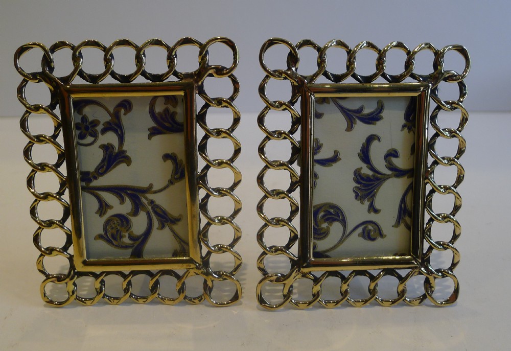 Pair Small Antique English Brass Wedding Ring Photograph Frames c.1890