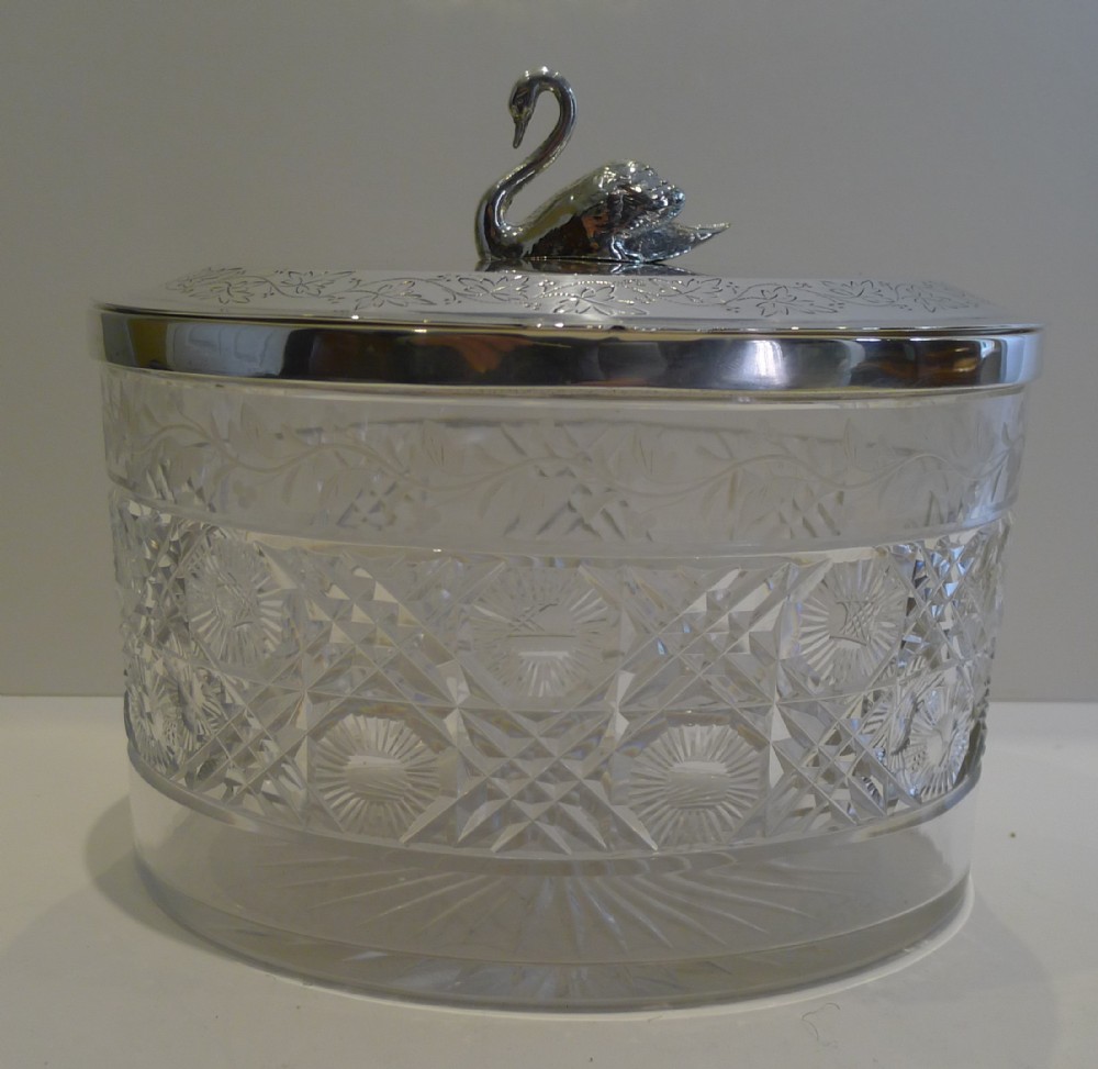 Antique English Cut Crystal and Silver Plated Biscuit Box c.1890