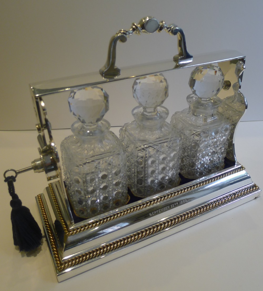 Antique English Betjemann's Silver Plate and Gilded Tantalus Dated 1890