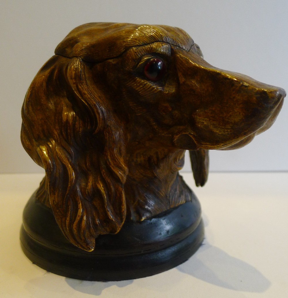 Antique Cold Painted Bronze Inkwell - Dog - c.1900