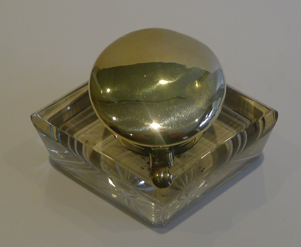 Handsome Large Rhombus Inkwell With Sprung Lid c.1890