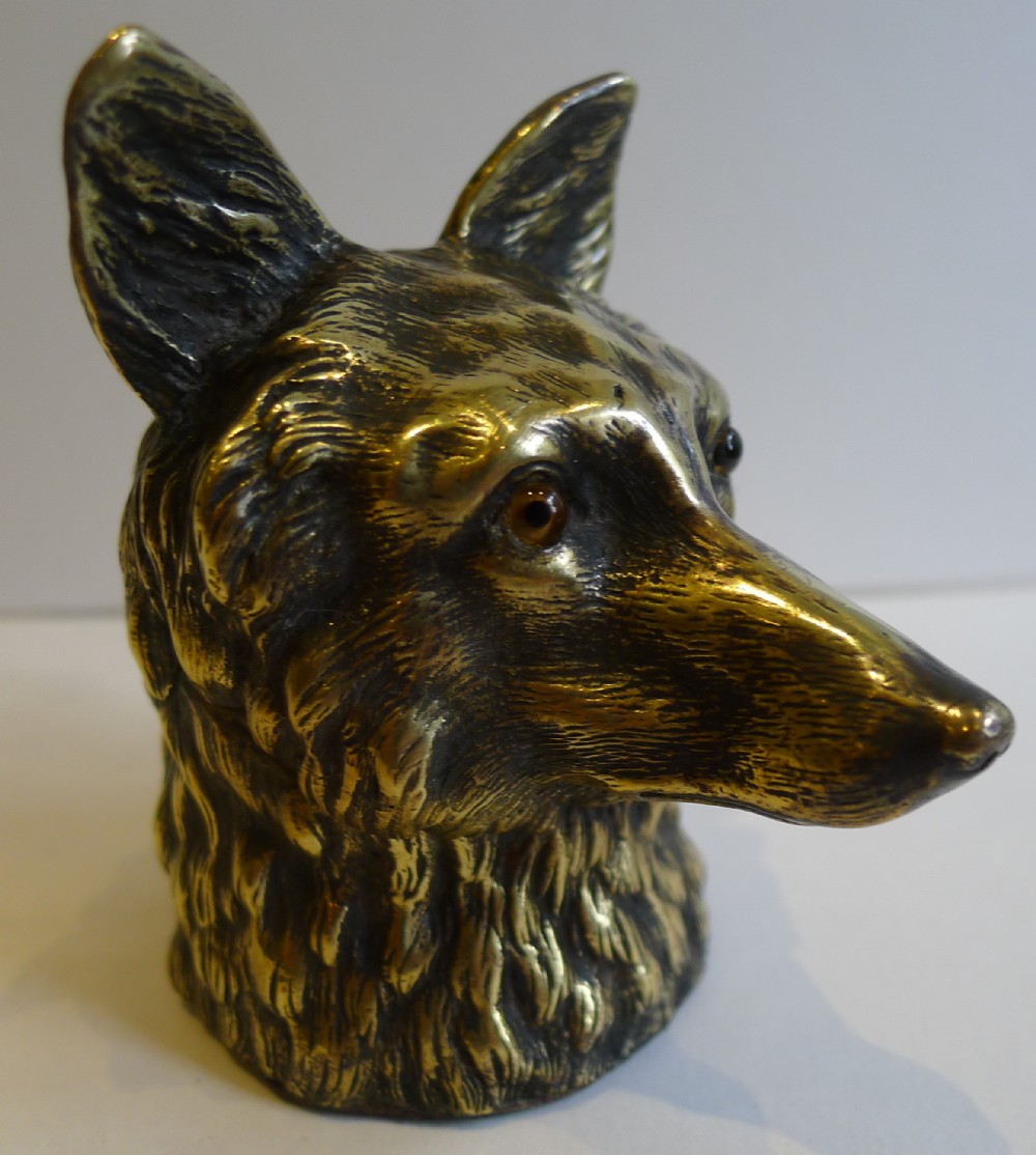 Antique English Figural Bronze Inkwell - Fox With Glass Eyes c.1890
