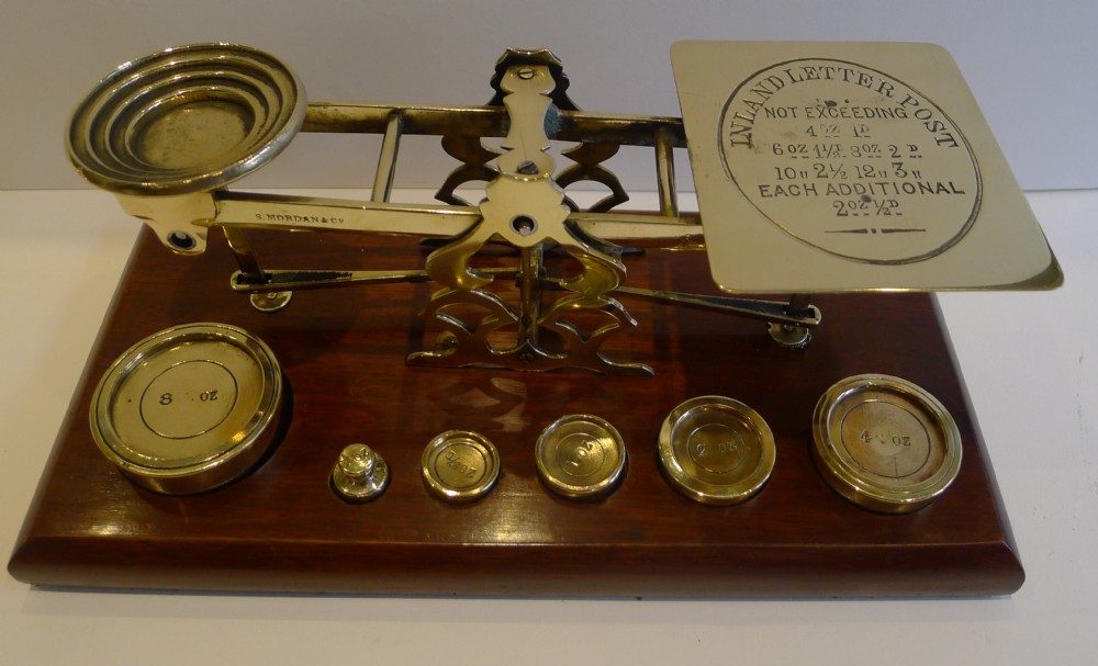 Fabulous Large Mahogany & Brass Postal Scale by S. Mordan & Co., London c.1885