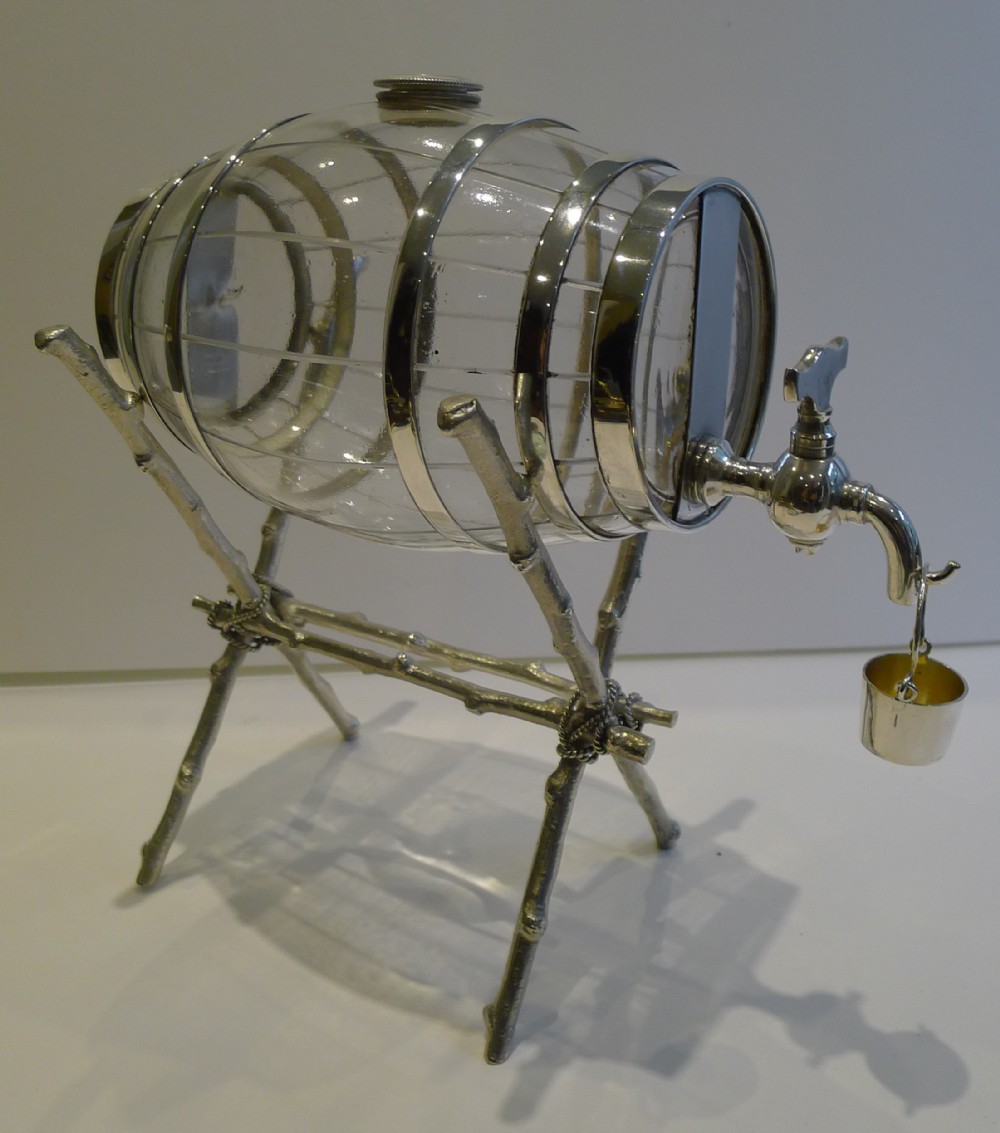 Antique English Glass and Silver Plated Spirit Barrel c.1890