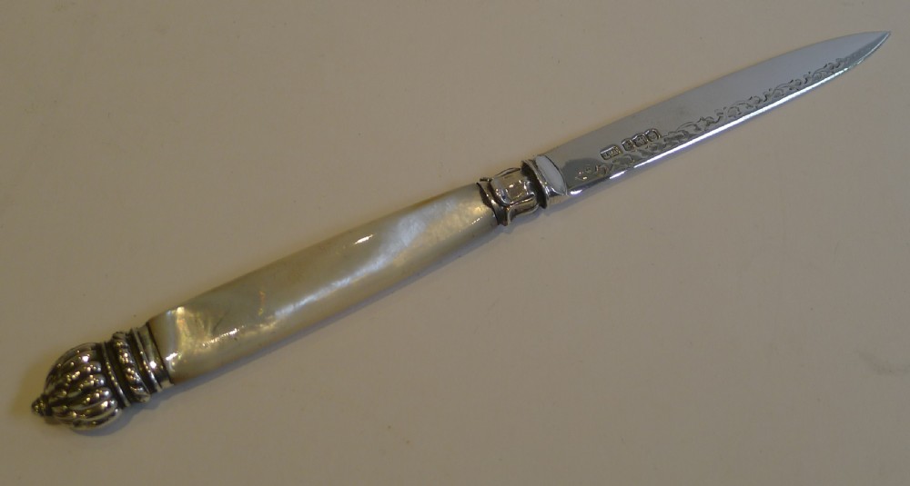 English Sterling Silver and Mother of Pearl Letter Opener - 1923