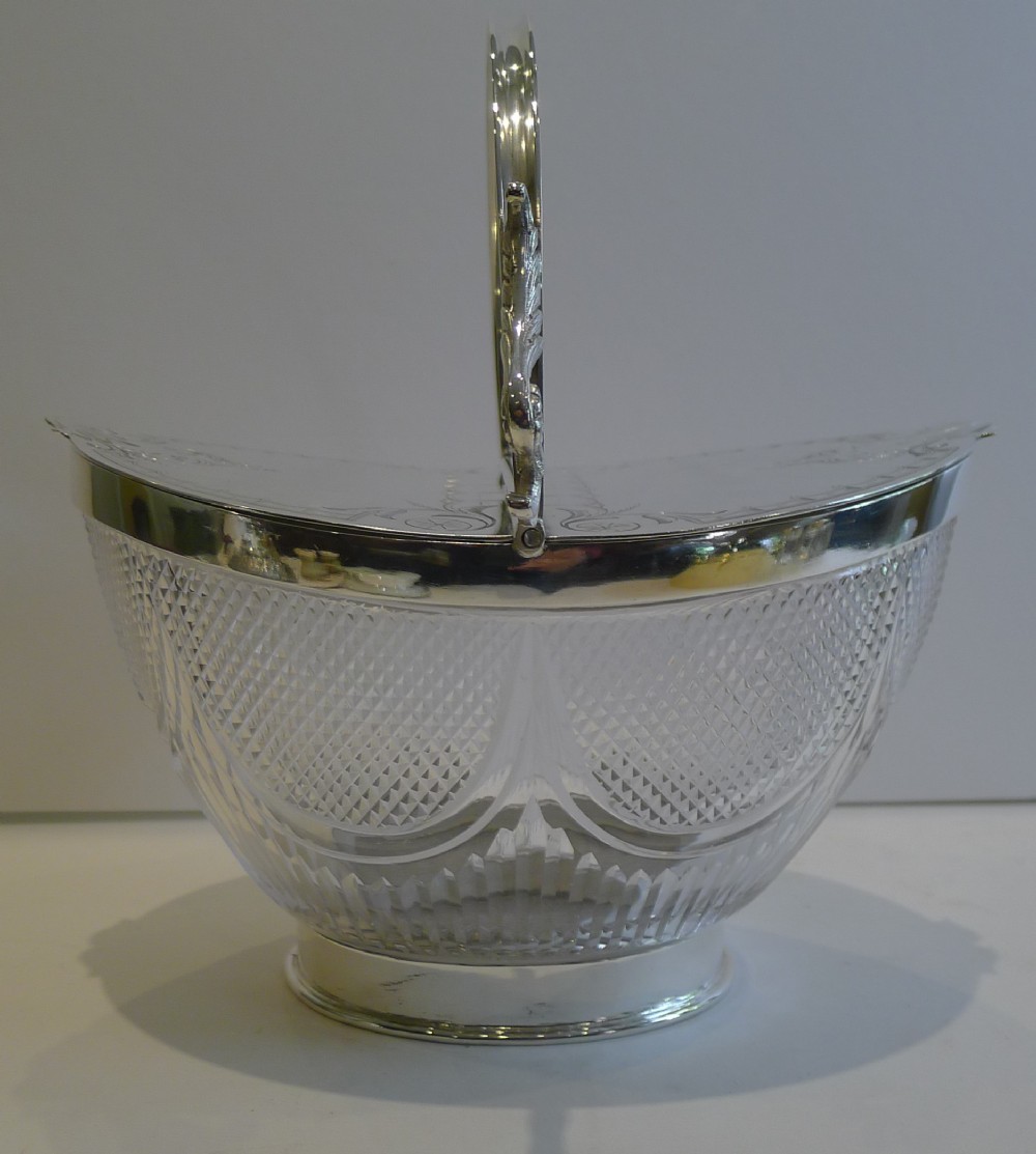 Antique English Cut Crystal and Silver Plated Biscuit Box c.1890