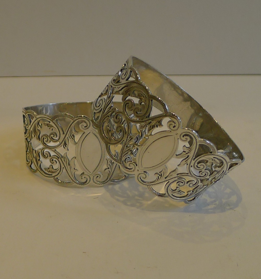 Wonderful Pair Antique English Sterling Silver Napkin Rings - 1906