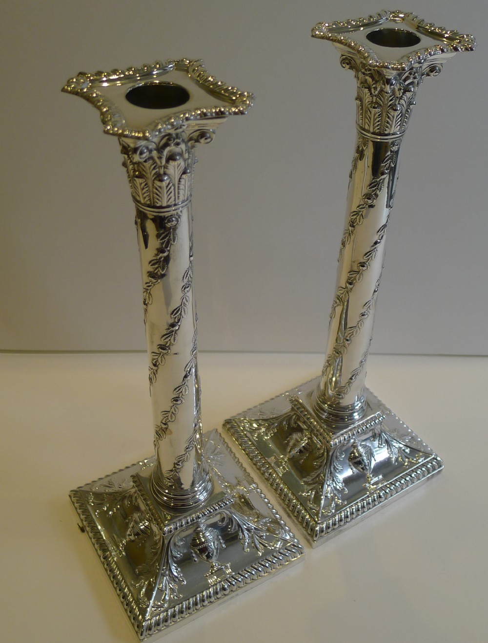 Magnificent & Grand Antique English Silver Plated Candlesticks c.1870 by HAWKSWORTH, EYRE & CO