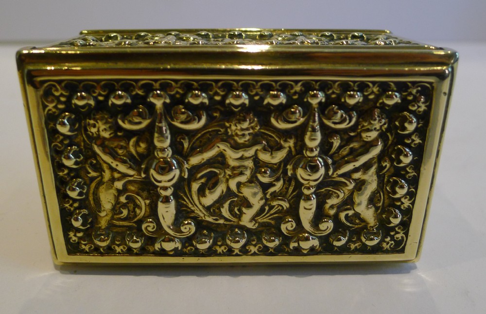 Antique Figural Brass Triple Postage Stamp Box c.1890