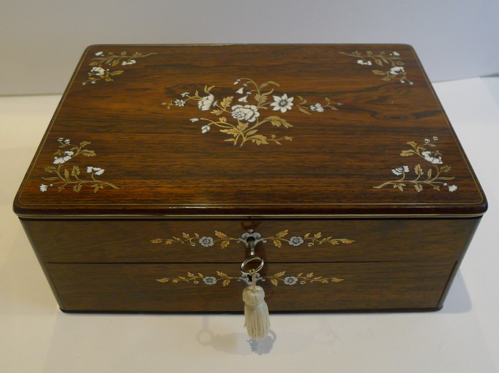 Exquisite Antique French Cut Brass and Ivory Inlaid Jewellery Box c.1850