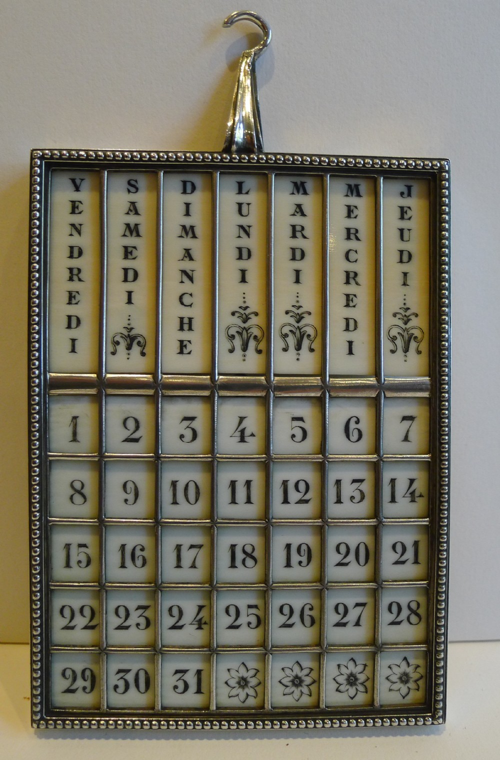 Quality French Silver and Ivory Perpetual Calendar by Gustave Keller, Paris c.1890