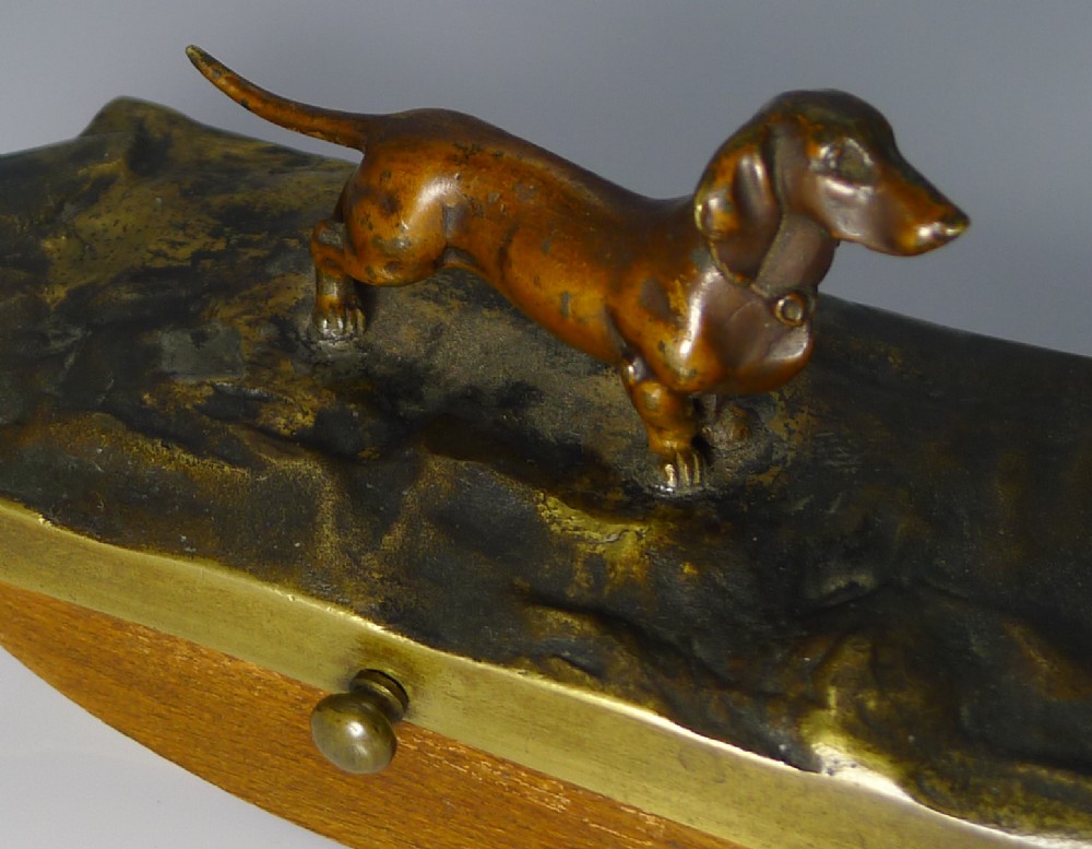 Antique Bronze Dachshund Dog Rocking Blotter c.1890