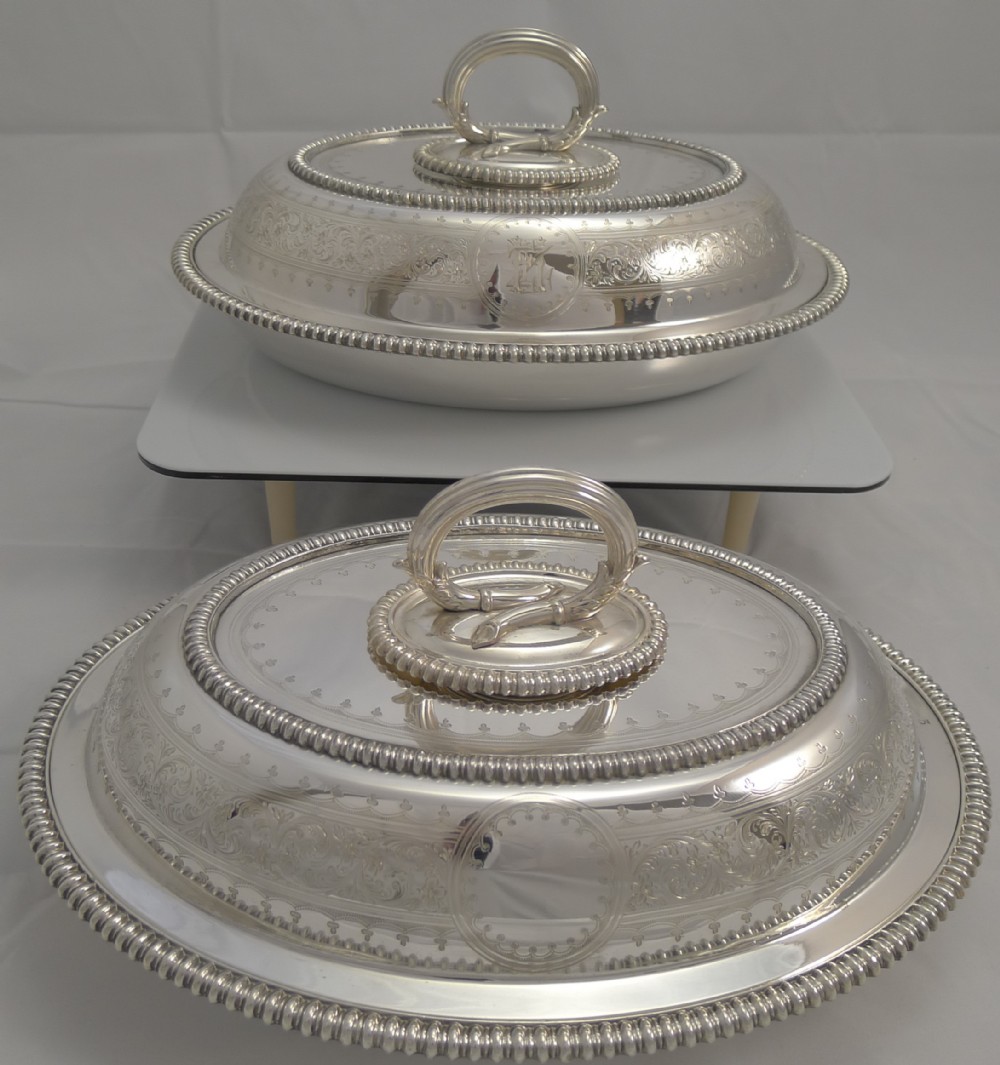 Top Quality Pair Antique English Silver Plate Entree Dishes c.1860 by Martin Hall