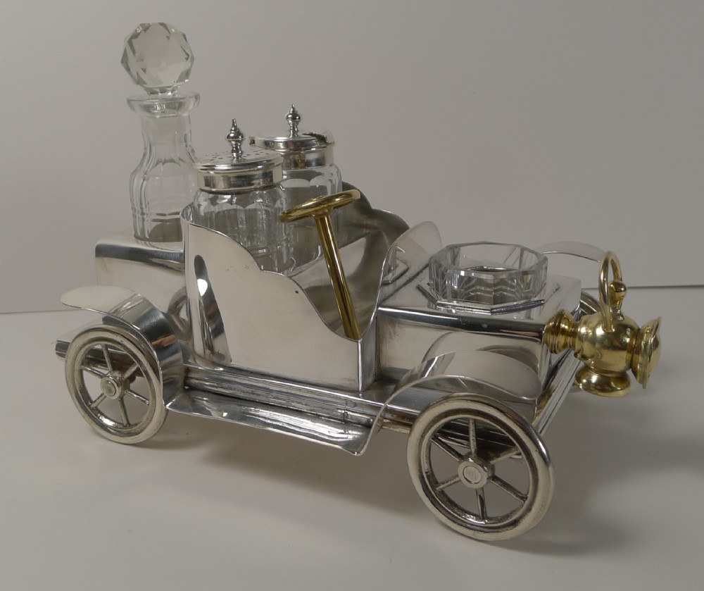 Rare Antique English Novelty Cruet In Silver Plate - Car - by William Briggs