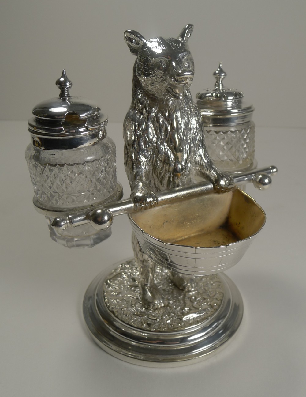 Antique English Figural Novelty Cruet In Silver Plate - Bear - c.1870