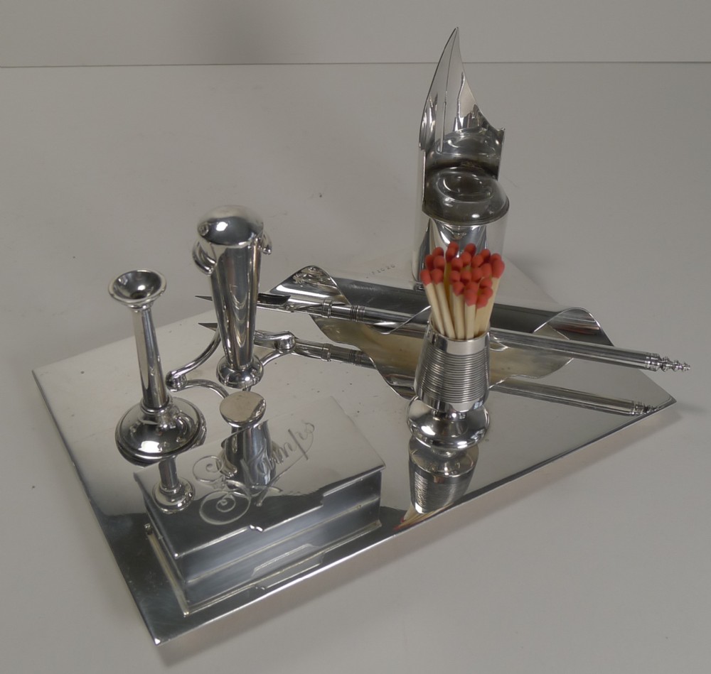Rare Antique English Silver Plated Desk Set by Hukin and Heath - Reg. 1895