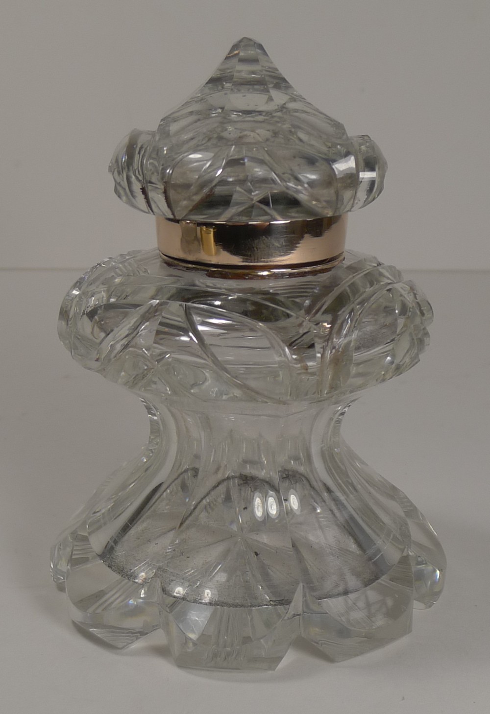 Top Notch Large Antique English Cut Crystal Inkwell c.1880