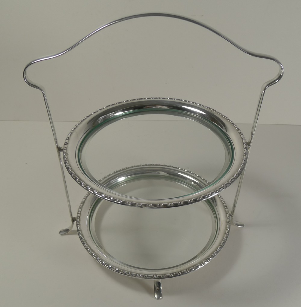 Elegant Antique English Silver Plate and Glass Two Tier Cake Stand c.1900