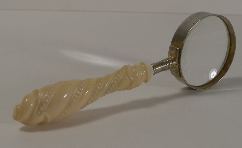 Small Antique English Carved Ivory Handled Magnifying glass c.1880