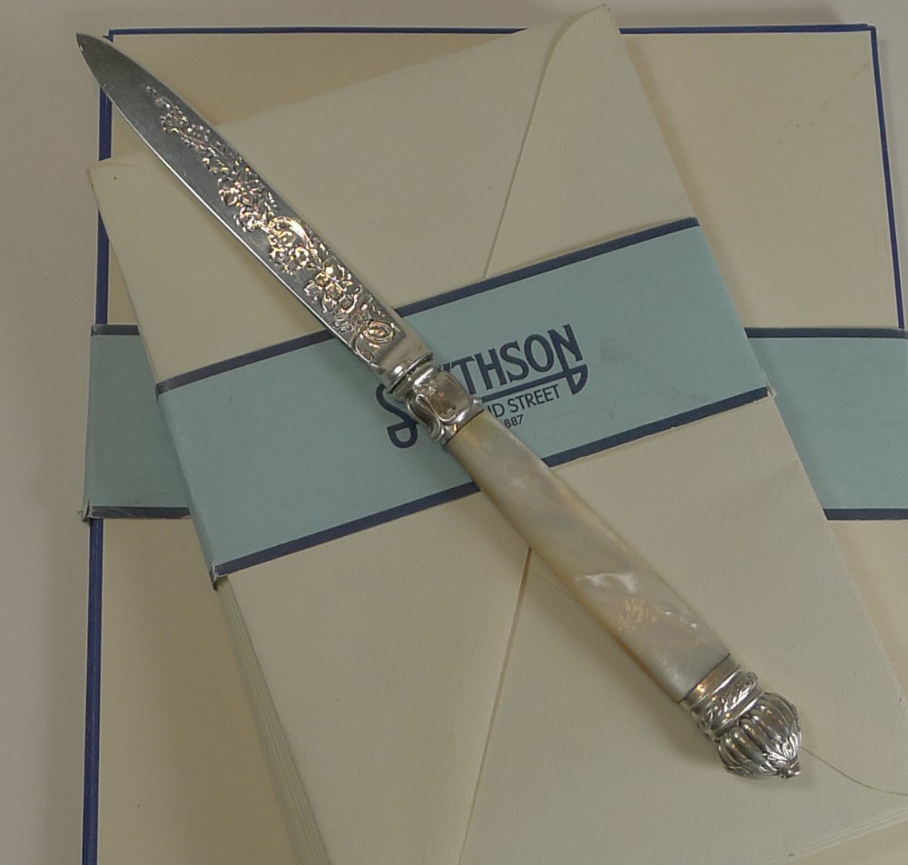 Antique English Sterling Silver and Mother of Pearl Letter Opener - 1909