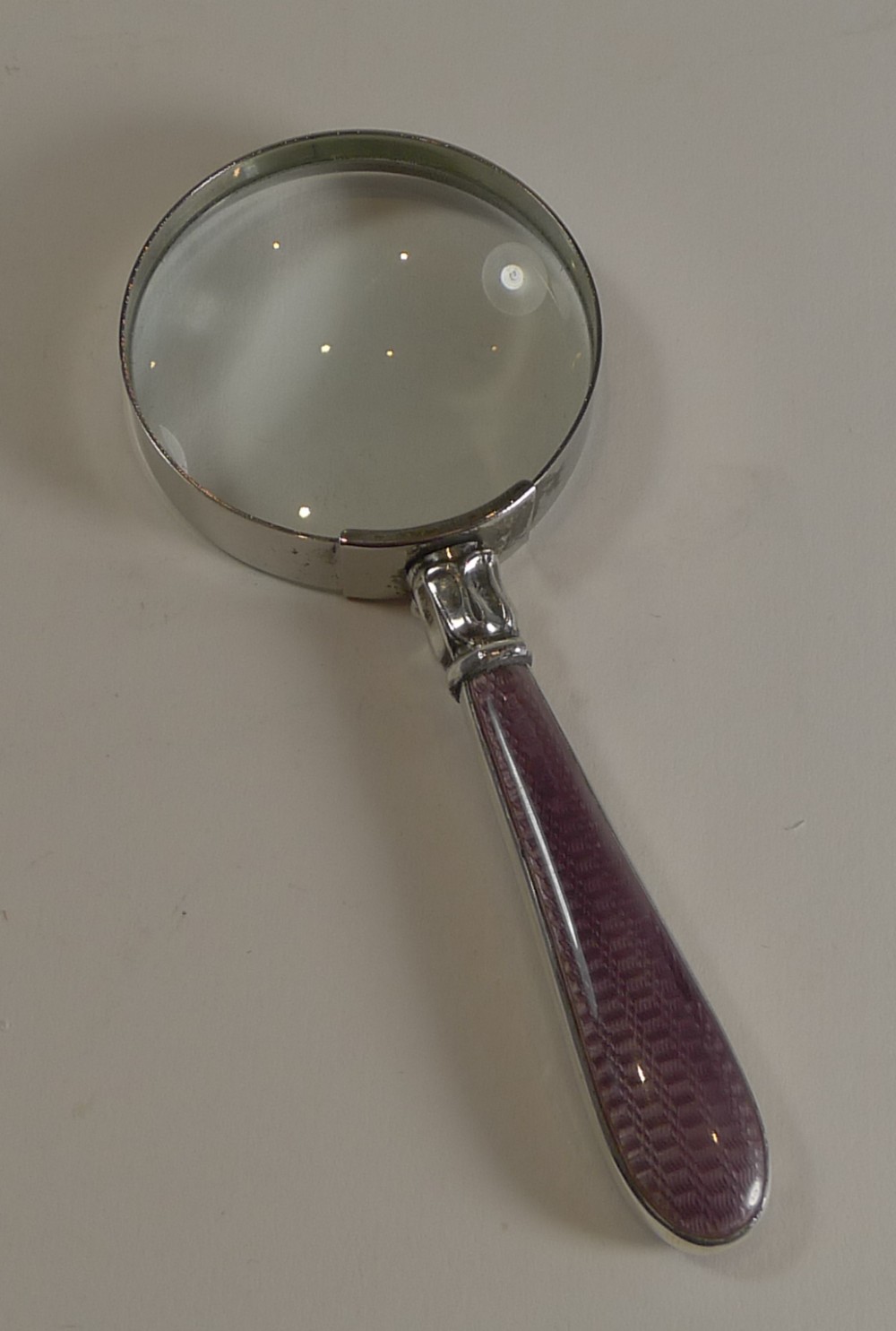 Exquisite Sterling Silver and Guilloche Enamel Handled Magnifying Glass