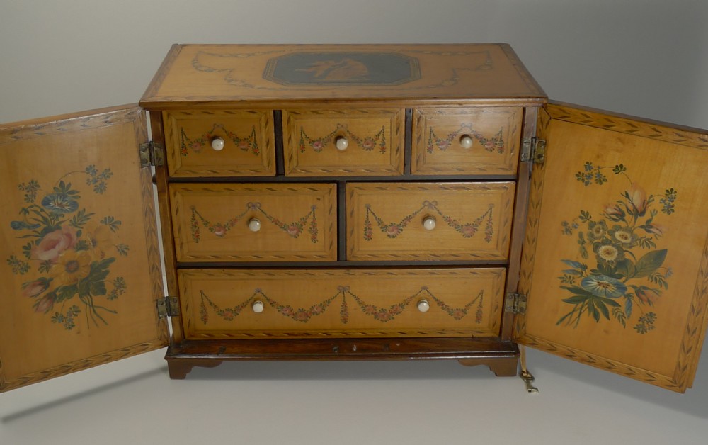Magnificent English Regency Jewellery Cabinet - Hand Painted c.1820