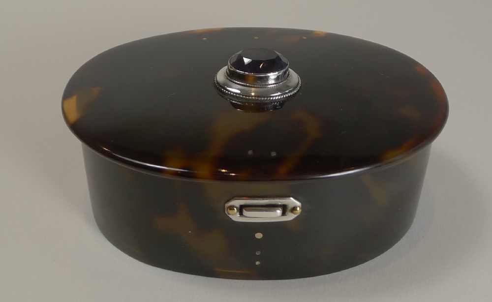 Tortoiseshell, Sterling Silver and Amethyst Trinket Box - 1919