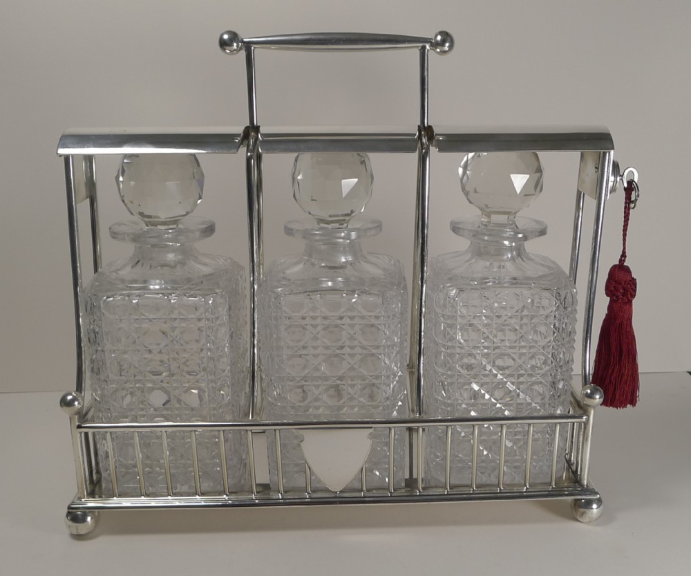 Antique English Three Bottle Tantalus by Atkin Brothers c.1890