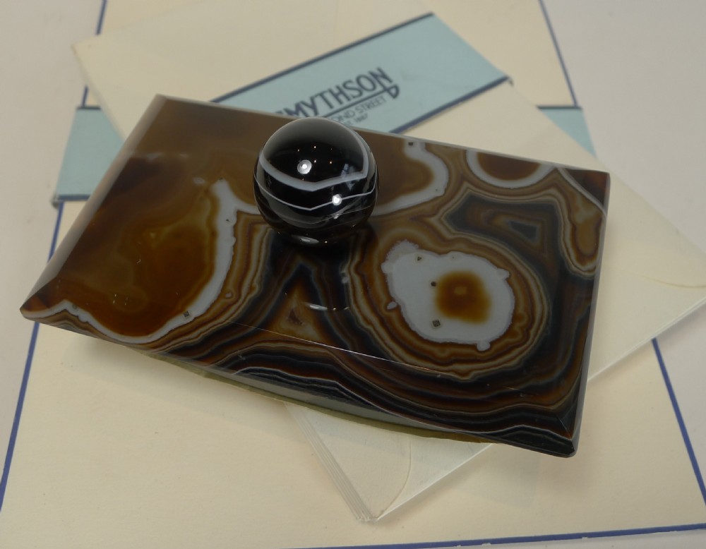 Antique Desk-Top Rocking Blotter In Scottish Agate c.1880