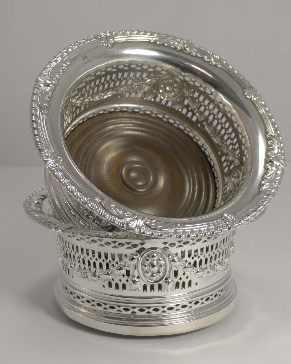 Handsome Pair Antique English Silver Plated Wine Coasters or Slides c.1900