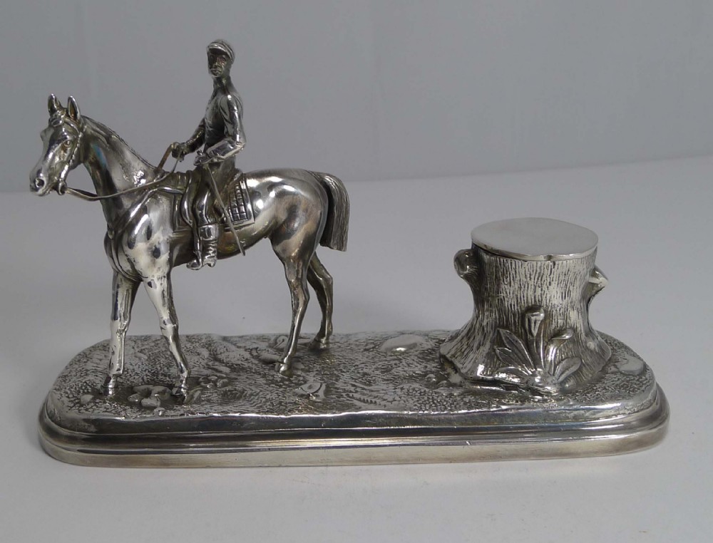 Antique English Figural Inkwell - Horse and Jockey by Pryor Tyzack and Co. c.1860